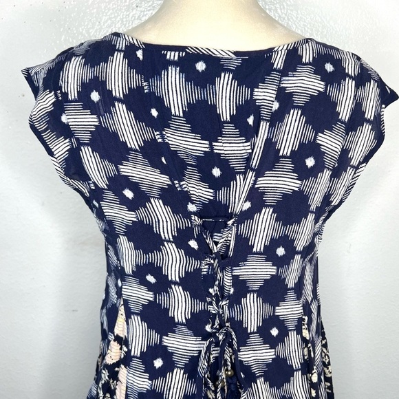 ANTHROPOLOGIE Maeve Indiga Swing Floral Dress Tasseled Back Lace Up Navy Size S - Picture 11 of 15